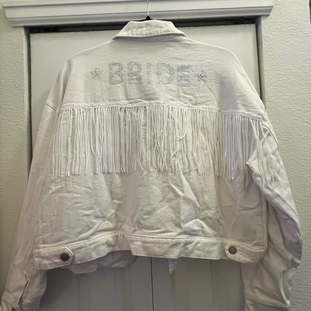 Altar’s State White Denim Fringe Bride Jacket